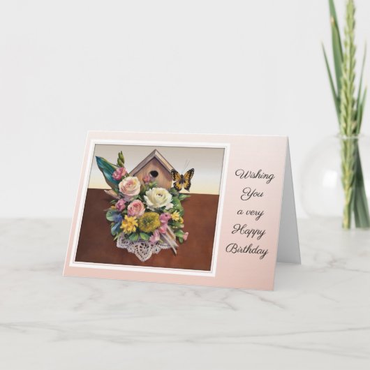 Birdhouse Bouquet - Birthday Card Karte (Vorderseite)