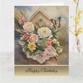 Birdhouse Bouquet - Geburtskarte Karte (Gelbe Blume)