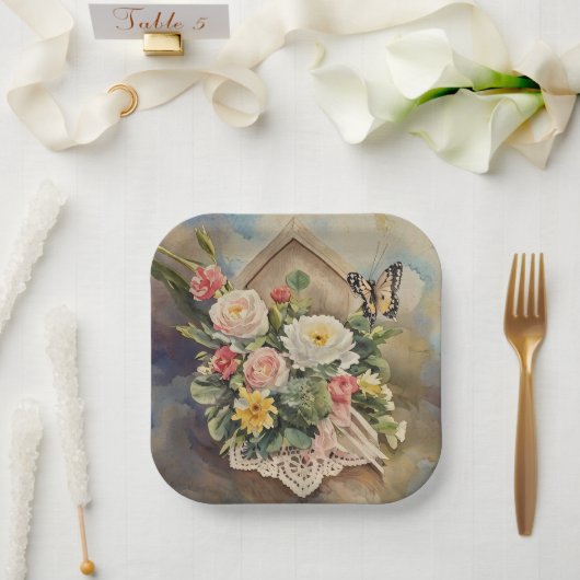 Birdhouse Bouquet - Papierplatte Pappteller (Hochzeit)