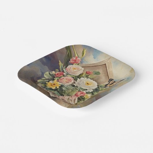 Birdhouse Bouquet - Papierplatte Pappteller (Gewinkelt)