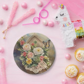 Birdhouse Bouquet - Sm Round Paper Plate Pappteller (Party)