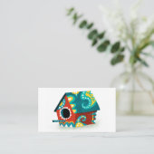 Birdhouse Business Cards - Red White Gold Aqua Visitenkarte (Stehend Vorderseite)