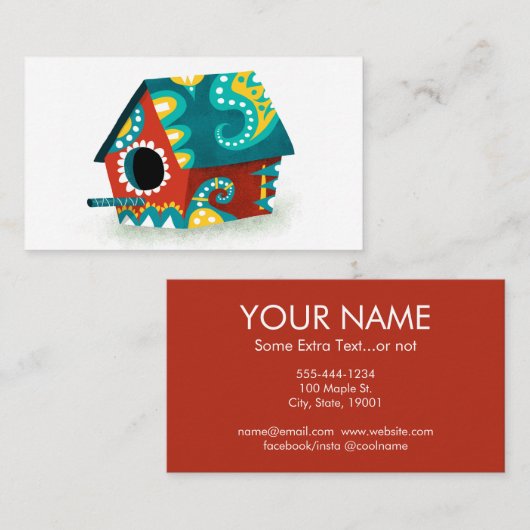 Birdhouse Business Cards - Red White Gold Aqua Visitenkarte (Vorne/Hinten)
