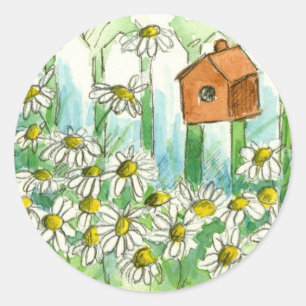 Birdhouse Daisy Garden Blume Runder Aufkleber