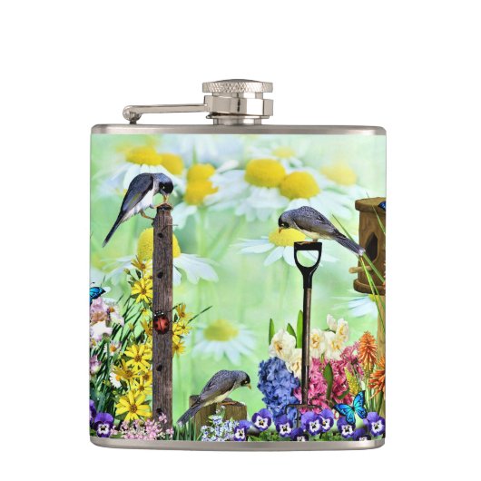 Birdhouse Flower Garden Flachmann (Vorderseite)