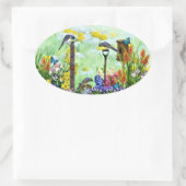 Birdhouse Flower Garden Ovaler Aufkleber (Tasche)