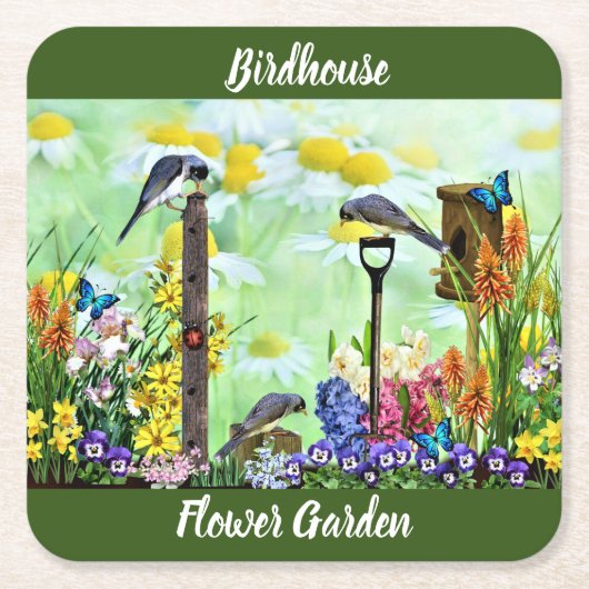 Birdhouse Flower Garden Rechteckiger Pappuntersetzer (Vorderseite)