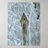 Birdhouse in eisverkrustetem Baum Poster (Vorne)