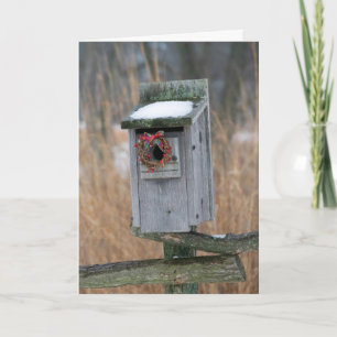 Birdhouse mit Holiday Wreath Feiertagskarte