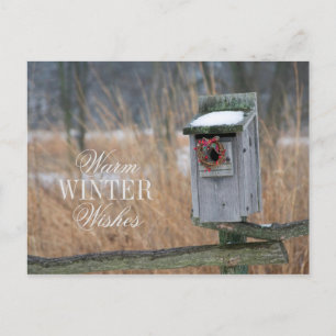Birdhouse mit Holiday Wreath Feiertagspostkarte