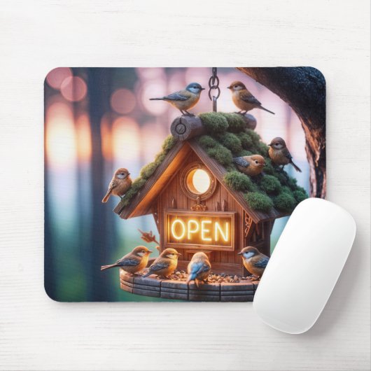 Birdhouse mit Neon Open Sign Mousepad (Mit Mouse)