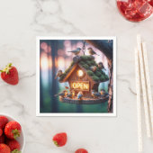 Birdhouse mit Neon Open Sign Serviette (Beispiel)