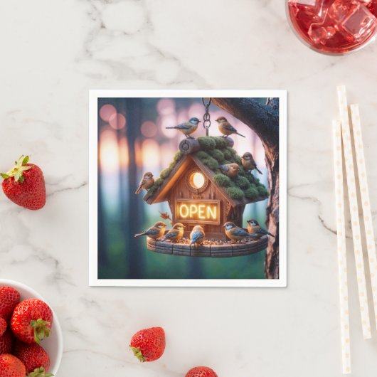 Birdhouse mit Neon Open Sign Serviette (Beispiel)