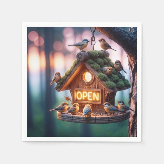 Birdhouse mit Neon Open Sign Serviette (Vorderseite)