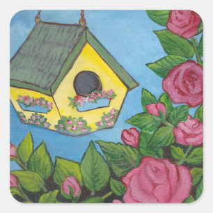 Birdhouse Quadratischer Aufkleber