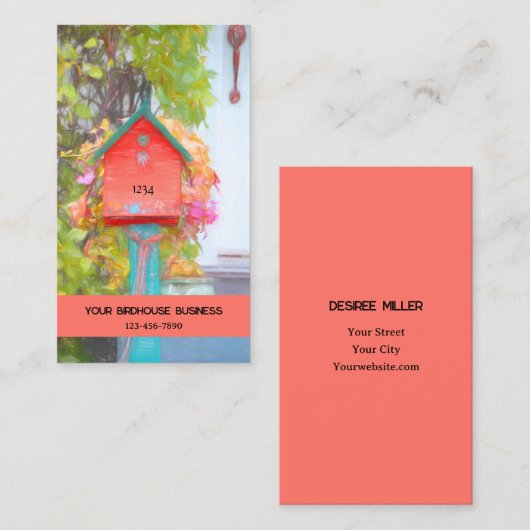 Birdhouse Rustikales Rotes Grün Aquamarine Kunst L Visitenkarte (Vorne/Hinten)