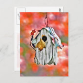 Birdhouse und Wren Postkarte (Vorne/Hinten)