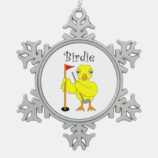 Birdie Golfer Chick Schneeflocken Zinn-Ornament (Vorderseite)