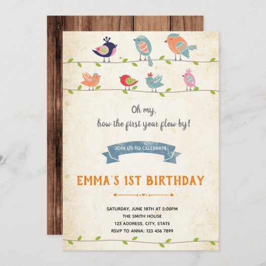 Birdies Birthday Einladung (Vorne/Hinten)