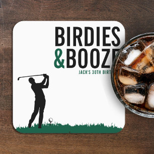 Birdies & Booze Adult Golf Geburtstagsparty Rechteckiger Pappuntersetzer