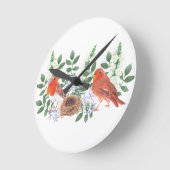 Birdies im Nest Runde Wanduhr (Winkel)