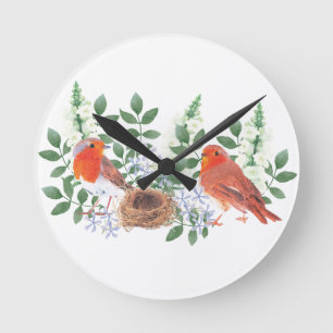 Birdies im Nest Runde Wanduhr
