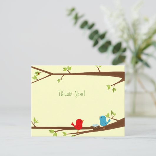 Birdies mit Nest Baby Dusche Danke Postcard Postkarte (Stehend Vorderseite)