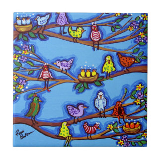 Birdies und Blüten Whimsischer Folklorekunst Fliese