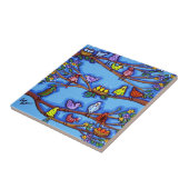 Birdies und Blüten Whimsischer Folklorekunst Fliese (Seite)