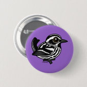 Birdorable Black & White Warbler Button (Vorne & Hinten)