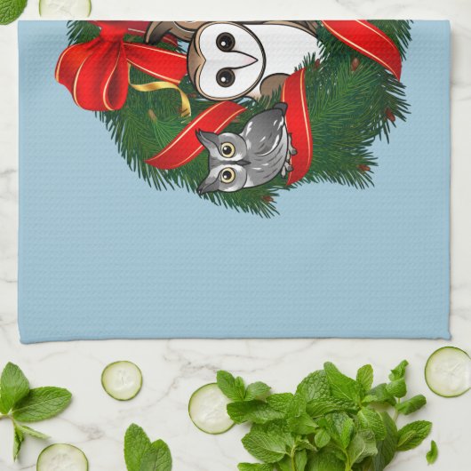 Birdorable Eulen-WeihnachtsKranz Geschirrtuch (Gefaltet)