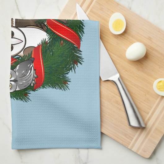 Birdorable Eulen-WeihnachtsKranz Geschirrtuch (Viertel Falte)
