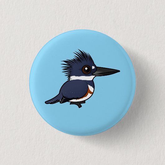 Birdorable Female Belted Kingfisher Button (Vorderseite)