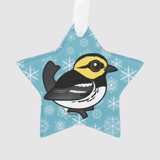 Birdorable Goldener-cheeked Trällerer Ornament (Rückseite)