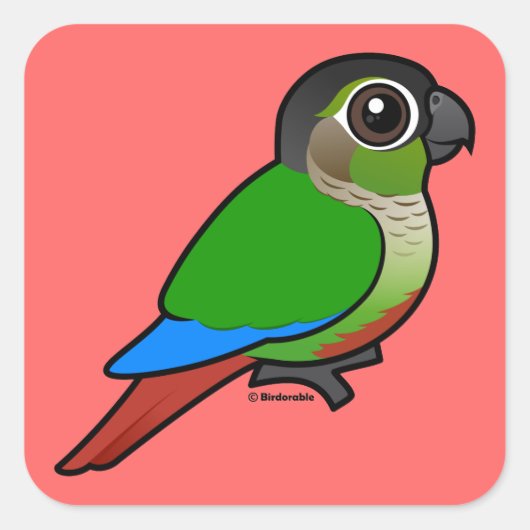 Birdorable Green Wake Conure Quadratischer Aufkleber (Vorderseite)