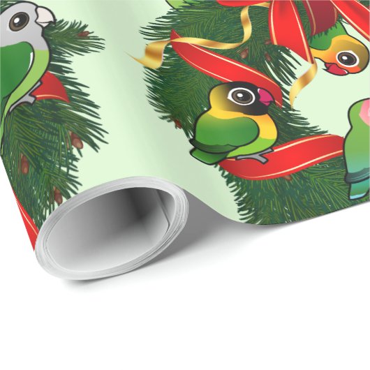 Birdorable Lovebirds Weihnachtskranz Geschenkpapier (Rolleneckpunkt)