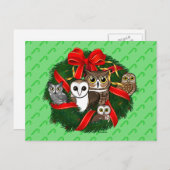 Birdorable Owls Weihnachtskranz Feiertagspostkarte (Vorne/Hinten)