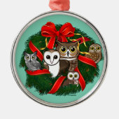 Birdorable Owls Weihnachtskranz Silbernes Ornament (Vorne)