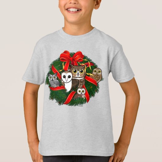 Birdorable Owls Weihnachtskranz T-Shirt (Vorderseite)