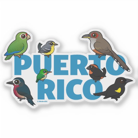 Birdorable Puerto Rico feat. Endemische Vögel Aufkleber (Vorderseite)