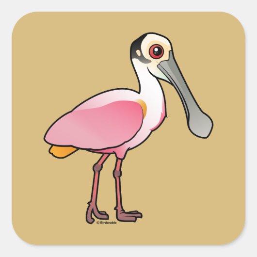 Birdorable Roseate Spoonbill Quadratischer Aufkleber (Vorderseite)