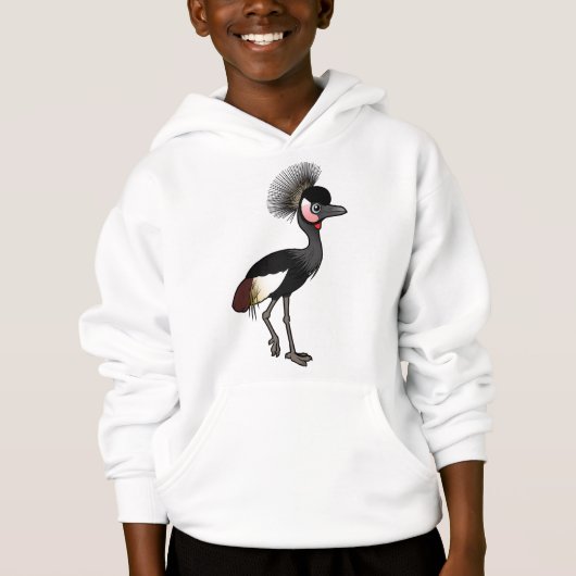 Birdorable schwarzer Krönen-Kran Hoodie (Vorderseite)