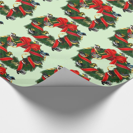 Birdorable Warblers Weihnachtskranz Geschenkpapier (Ecke)