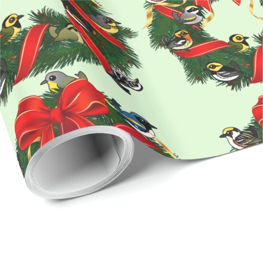 Birdorable Warblers Weihnachtskranz Geschenkpapier (Rolleneckpunkt)