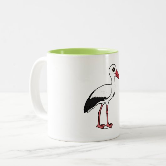 Birdorable weißer Storch Zweifarbige Tasse (Vorderseite Links)