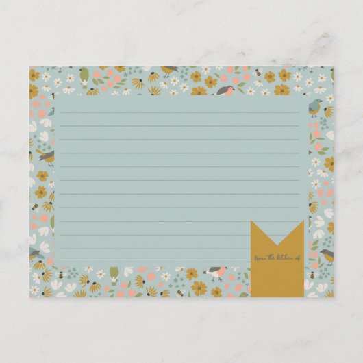 Birds and Bees Floral Bridal Shower Recipe Card Postkarte (Rückseite)