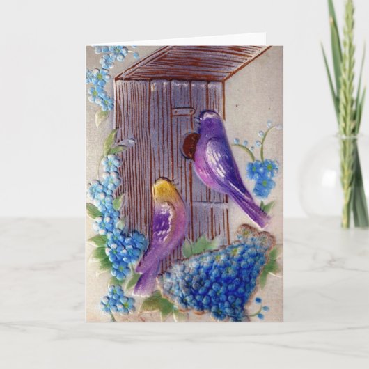 Birds and Bird House Birthday Karte (Vorderseite)