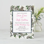 Birds and cherry blossom on white einladung (Stehend Vorderseite)