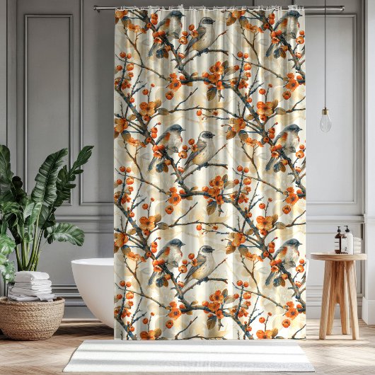 Birds and Flowers Curtain Fall Gift for Their Nest Duschvorhang