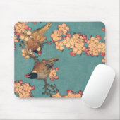 Birds and Flowers Japanese Art Pink Floral Mousepad (Mit Mouse)